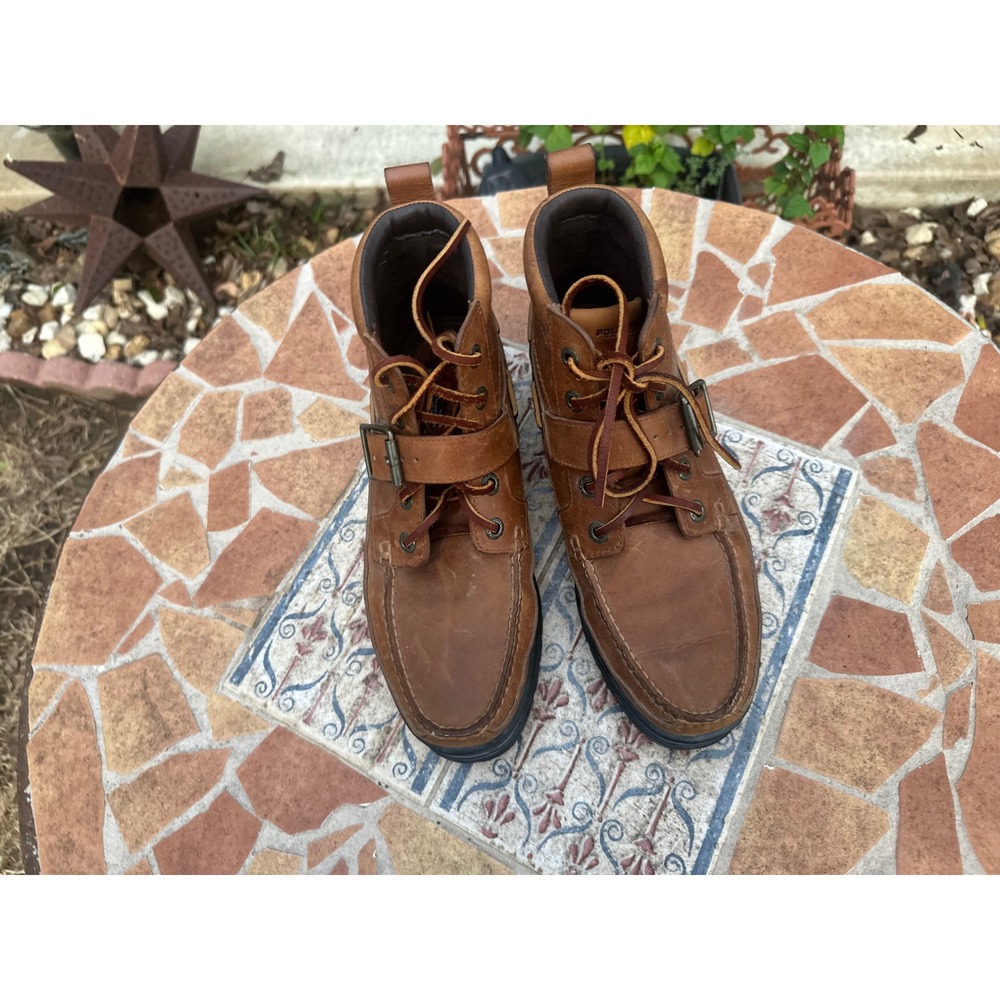 Polo Sport Ralph Lauren Mens Brown Leather Moc Toe Buckle Boots MG4062 Size 9.5D